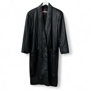 Vintage G-III Global Identity Black Leather Trench Coat Moto Duster 80’s 90’s L